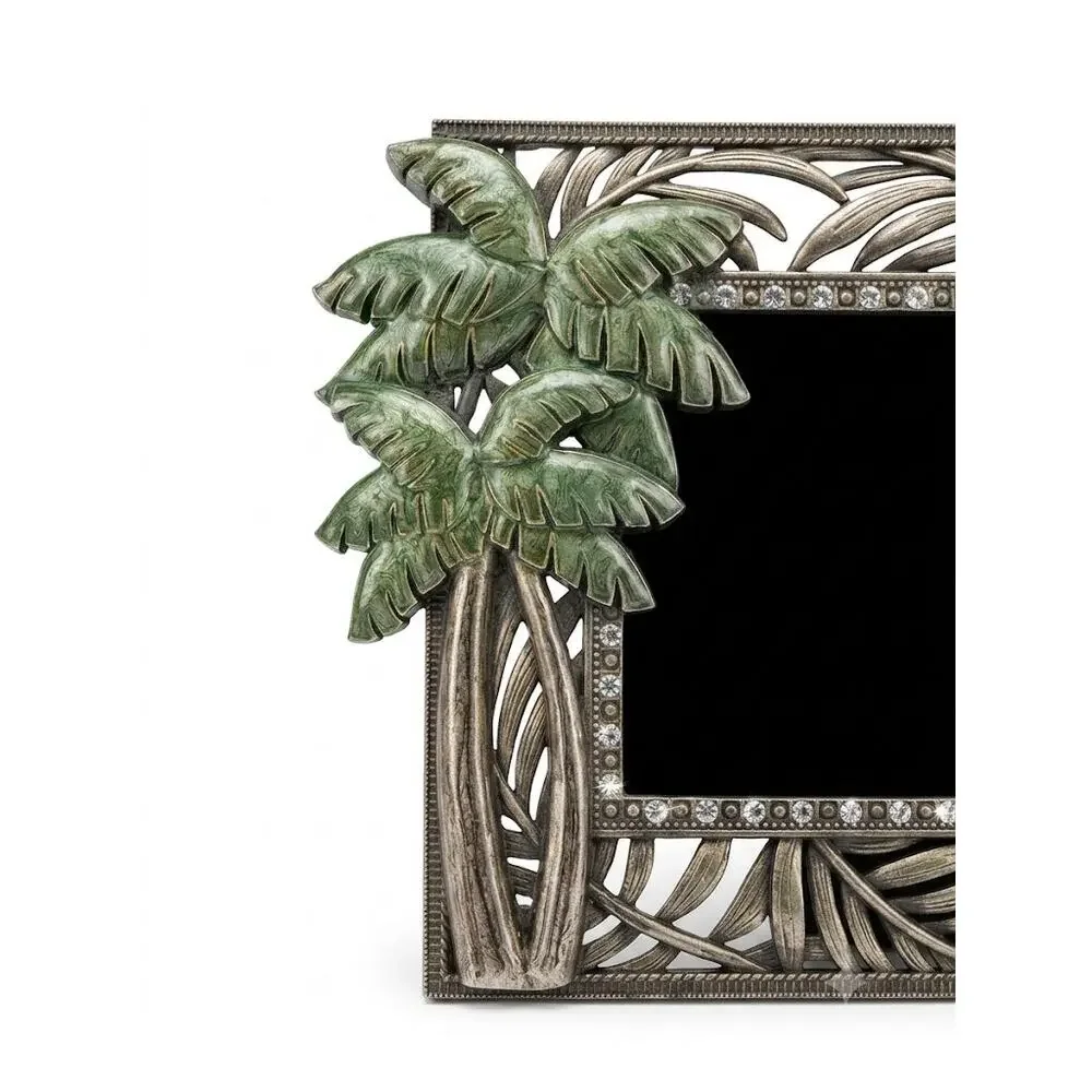 Vintage Tropical Palm Tree Picture Frames Set of 2, Bronze Finish and Rhinestone